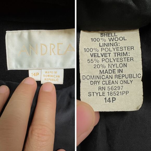 Andrea Charcoal Wool Coat Women’s 14P Hooded Velvet Trim Long Winter Jacket Vtg - Picture 3 of 12